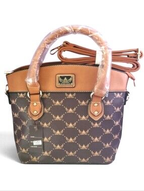 Wendy Keen Brown and Camel Pattern Satchel Handbag NWT